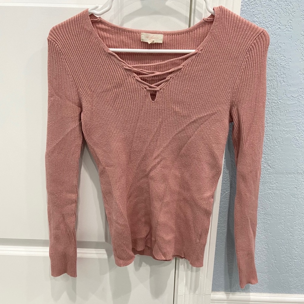 Pink Lace Up Long Sleeve